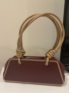 Han Wen Shoulder Bag in Burgundy with Tan spiral handles